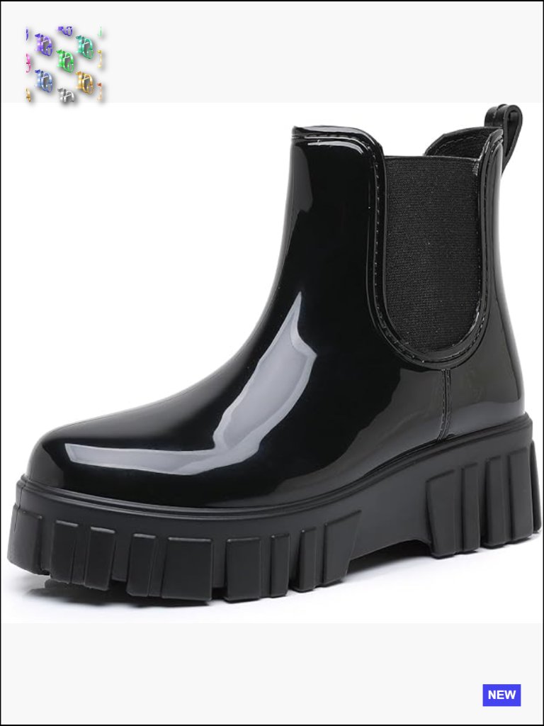 Waterproof Chelsea Rain Boots Chunky Platform Ankle Booties Slip-On Non Slip